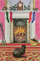Escena junto al fuego en Navidad